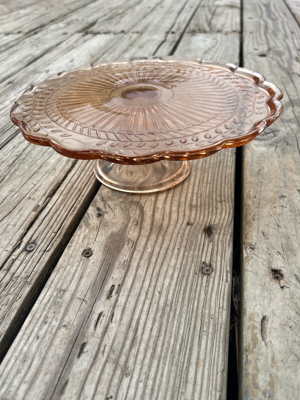 Carnival glass - Blush Pink Glass Pedestal Cake Stand - Decorative Serveware